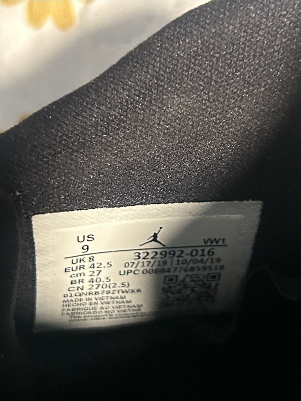 Jordan Black and White Sneaker Label Detail